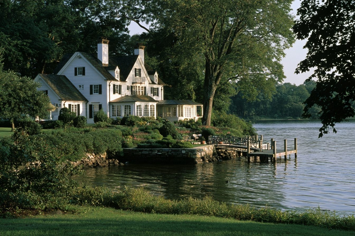 Concept render of the colonial, bayfront house in Westport